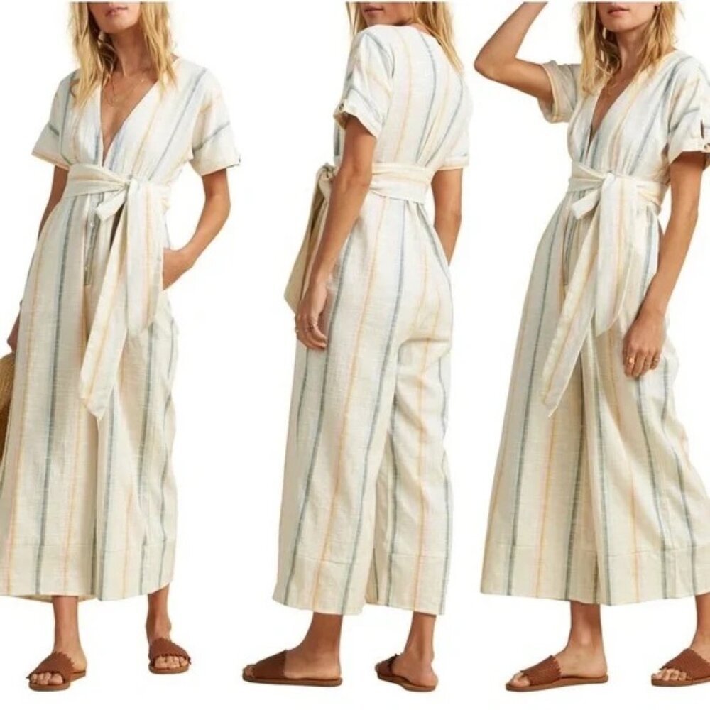 Billabong x Salty Blonde S Dream Weaver Striped V-Neck Romper Jumpsuit READ DESC